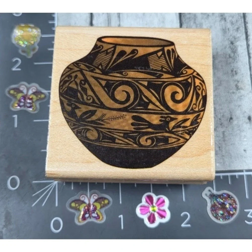 Inkadinkado Southwest Tribal Terra Cotta Pot 5348 Rubber Stamp Wood #B70